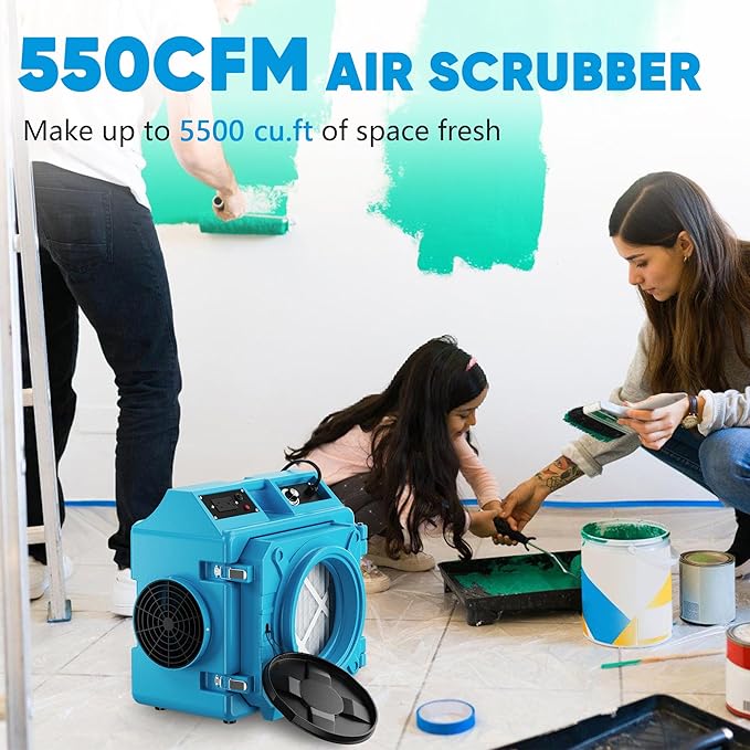 Air Scrubber with 3 Stage Filtration, 550CFM Stackable Negative Air Machine for Industrial and Commercial Use, Heavy Duty Air Cleaner with HEPA/Activated carbon Filter, Blue-2026Update-3PC