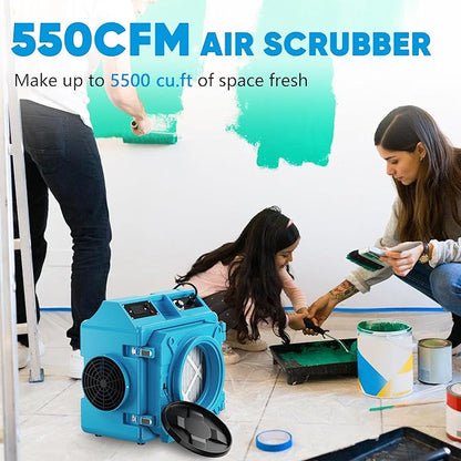 Air Scrubber with 3 Stage Filtration, 550CFM Stackable Negative Air Machine for Industrial and Commercial Use, Heavy Duty Air Cleaner with HEPA/Activated carbon Filter, Blue-2026Update