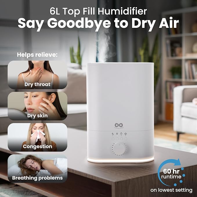 Everlasting Comfort 6L Humidifiers for Bedroom, Quiet 50HR Runtime No-Filter Supersized Cool Mist Humidifier Large Room for Whole House, Plants, Baby Nursery, Allergies, Dry Skin, Congestion, Indoor