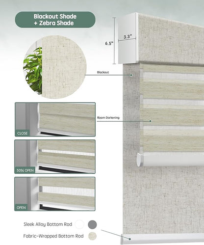 Yoolax Smart Dual Roller Shades, Motorized Blinds with Remote Smart Zebra Shades Compatible with Alexa, Blackout & Light Filtering Automatic Blinds for Windows (Zebra Linen Beige)
