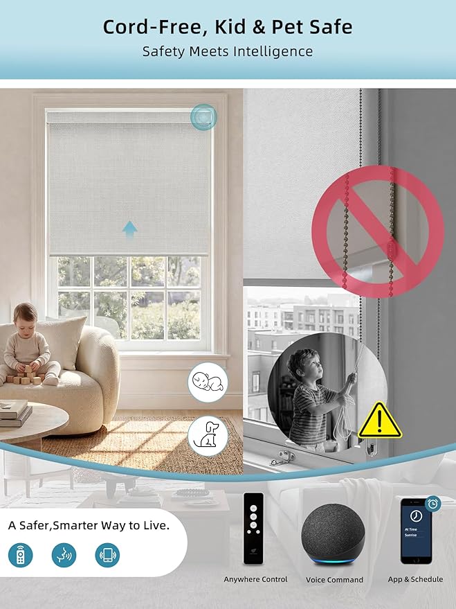 SmartWings Motorized Smart Blinds with Remote, Custom Automatic 100% Blackout Roller Shade Compatible with Alexa/Homekit/Google, Electric Smart Blinds for Indoor Windows, Vigor White