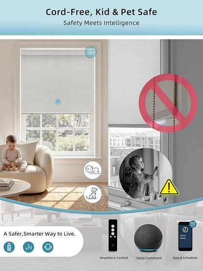 SmartWings Motorized Smart Blinds with Remote, Custom Automatic 100% Blackout Roller Shade Compatible with Alexa/Homekit/Google, Electric Smart Blinds for Indoor Windows, Vigor White