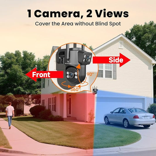 Dual-Lens 180+° FOV Home Wireless Outdoor Security Camera with AI Tracking, 6MP QHD 360° PTZ, WiFi 6 Dual Band, 24/7 Continuous Record (Add-on CAM to NVR, Also Works Standalone)