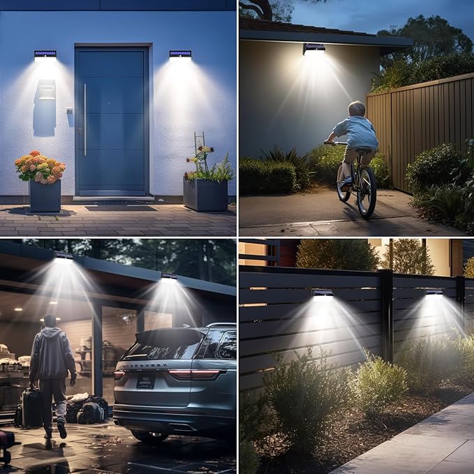 3 Pack 368 LED Solar Lights Outdoor Motion Sensor, Solar Fence Light with 3 Lighting Modes, Solar Powered Security Lights Waterproof for Outside Yard Wall Garden Backyard