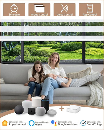 Kincmo Motorized Blinds with Remote, Motorized Zebra Shades Work with Apple Homekit,Alexa,Google Home, Customized Electric Blinds with Remote,App,Voice Control (70% Blackout Galaxy White)