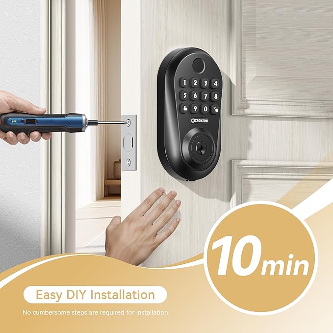 IRONZON Keyless Entry Door Lock - 350Y 5-in-1 Fingerprint Smart Locks for Front Door,Keyless Entry Door Lock with Keypad Deadbolt, Biometric Electronic Lock for Front Door