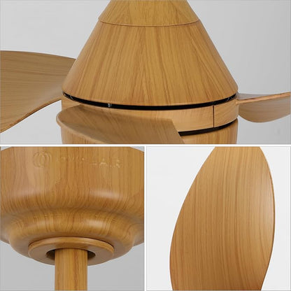 OVAL AIR AIR8000D Albini 22" Contemporary Minimalist 6-Speed Metal Mobile-App/Remote-Controlled Dimmable Smart Integrated LED Ceiling Fan for Living Room, Bedroom, Office, Aspen Pale Oak