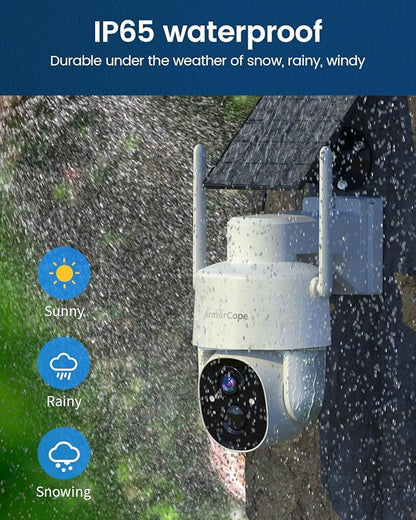 Armorcope Solar Security Cameras Wireless Outdoor,360° View Battery Powered with Spotlight Color Night Vision,2K WiFi Home Security,PIR Sensor,Wireless Easy Install, 2.4 GHz Wi-Fi