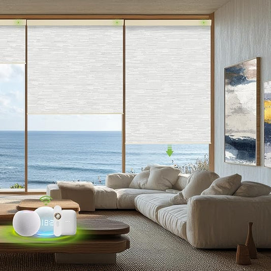Motorized Blinds with Remote，100% Blackout Smart Blinds Motorized Roller Shades Compatible with Alexa Automatic Blinds for Windows Electric Window Blinds Customized Size Luminous Glow