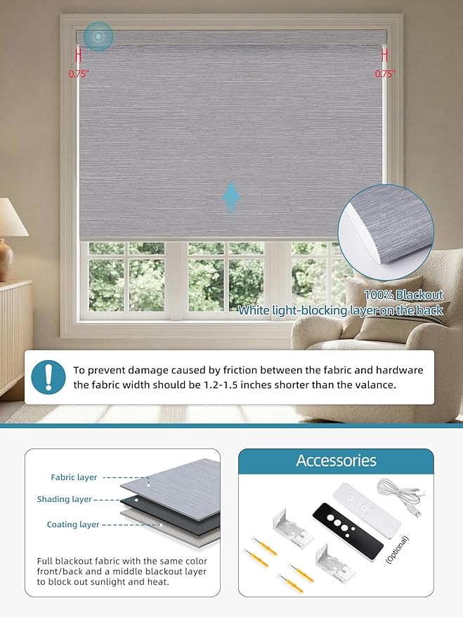 SmartWings Motorized Roller Shades Work with HomeKit, 100% Blackout Window Shades, Cordless Wireless Remote Control Roller Blinds for Smart Home and Office, Essential Grey, Customized Size