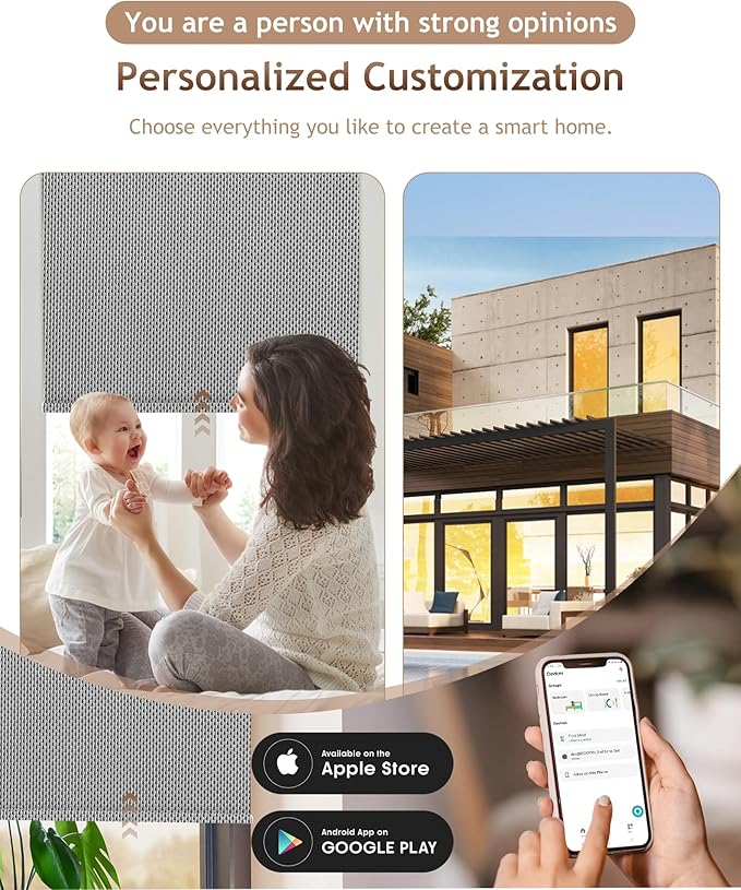 Motorized Blinds with Remote: Kincmo 100% Blackout Roller Shades Work with Apple Homekit,Alexa,Google Home, Customized Electric Blinds with App,Voice Control (100% Blackout Essential Grey)