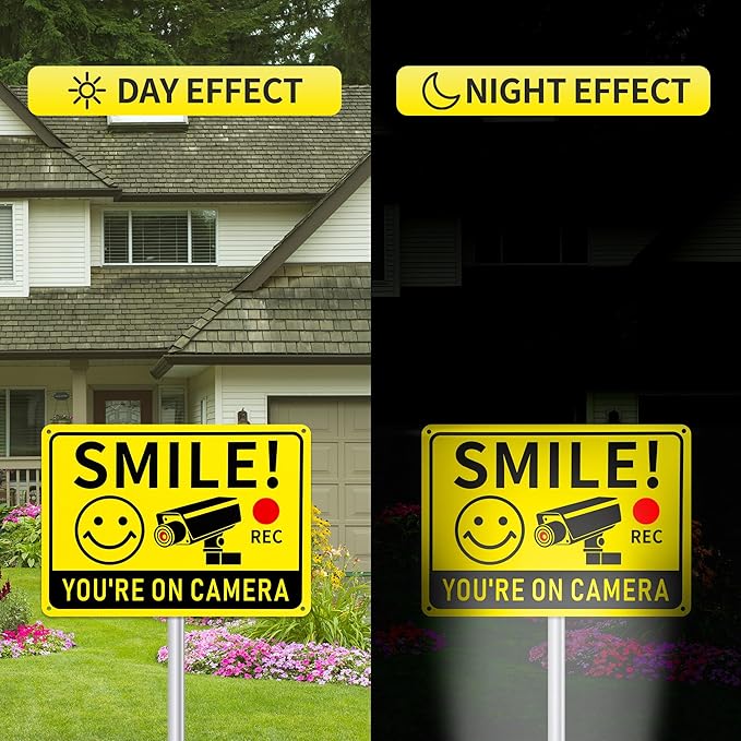 2 Pack Smile You're on Camera Signs – Video Surveillance Signs Outdoor, 10"x7" Rust-Free Aluminum Warning Sign, UV Printed Weatherproof Security Camera Sign for Home, Business, Fence, Driveway, CCTV