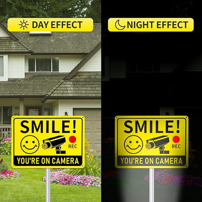 2 Pack Smile You're on Camera Signs – Video Surveillance Signs Outdoor, 10"x7" Rust-Free Aluminum Warning Sign, UV Printed Weatherproof Security Camera Sign for Home, Business, Fence, Driveway, CCTV