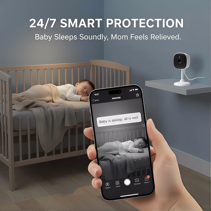 AMOROM Indoor Security Wired Cameras, Home Security Cameras, 2.4GHz WiFi Cameras, Motion Detection, Two-Way Audio, Night Vision, Phone App Control, Works with Alexa & Google Home, 4 Packs