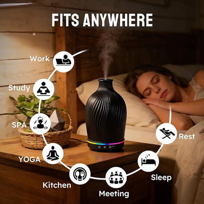 Essential Oil Diffuser 150ml,Resin Diffuser Ultrasonic Aromatherapy Humidifier with 1/2/4H Timer, 7 Color Lights, Auto Shut-Off, Whisper-Quiet for Home Bedroom Office(Black)