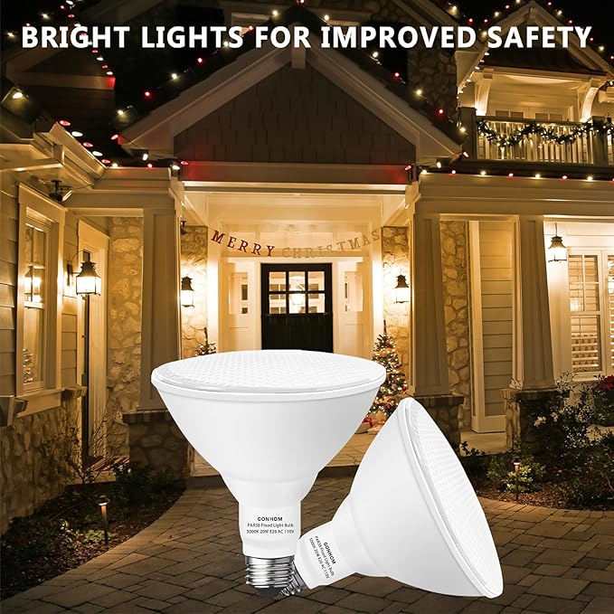 Gonhom Par38 LED Dusk to Dawn Flood Light Bulbs Outdoor,20W Replace up to 200W,1800LM,E26 Base Outdoor Flood Light Bulbs for Backyard,Garage,Porch,Garden,2700K 2 Pack