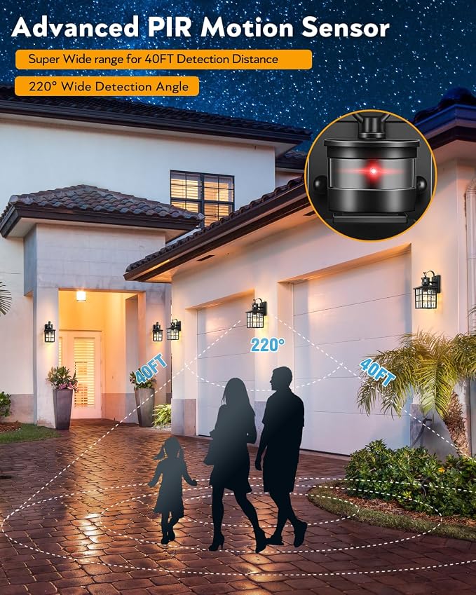 VIANIS Black Motion Sensor Porch Lights Outdoor, 100% Aluminum Anti-Rust