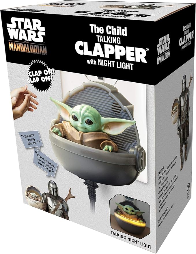Clapper Star Wars - The Mandalorian - The Child aka Baby Yoda Talking Night Light by Joseph Enterprises, Wireless Sound Activated On/Off Light Switch, Clap Detection
