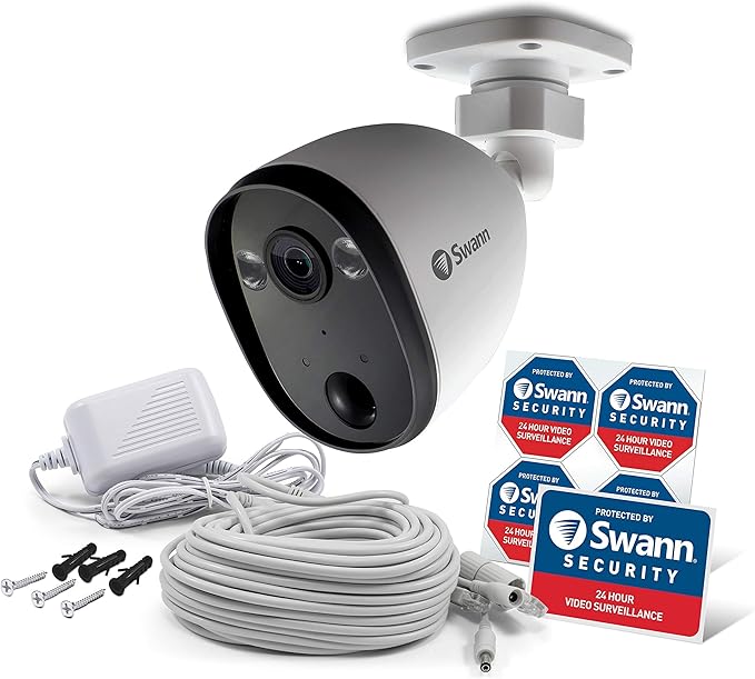 Swann Outdoor Home Security Camera, Spotlight, Weatherproof, Color Night Vision, Heat & Motion Sensor Light, 2-Way Talk and Siren, SWIFI-SPOTCAM-GL (Renewed)