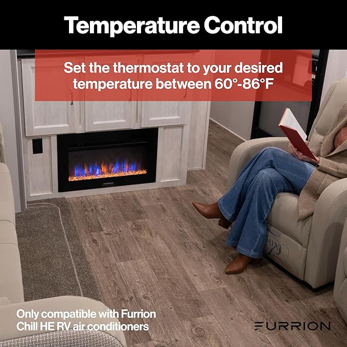 Furrion Chill HE RV Thermostat Single Zone Wall Control, Backlit LCD, Heat Cool Fan Dry Modes, 2 Fan Speeds Auto Fan, 12V, Compatible with Furrion Chill HE Systems - FACW10ESSA-BL