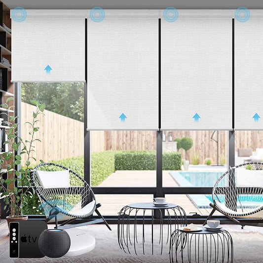 SmartWings Motorized Smart Blinds with Remote, Custom Automatic 100% Blackout Roller Shade Compatible with Alexa/Homekit/Google, Electric Smart Blinds for Indoor Windows, Safari White