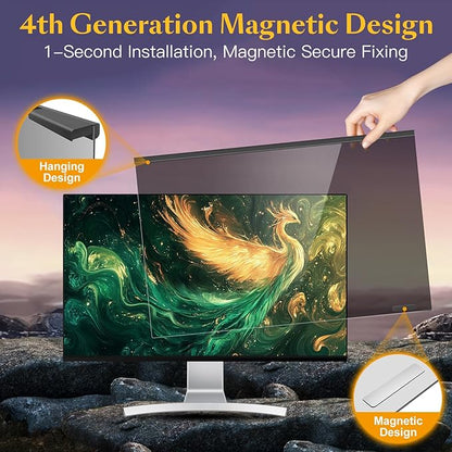 Magnetic Computer Privacy Screen Filter 24 Inch for Frameless Monitor Thin Bezel 16:9 Widescreen, 24in Hanging Removable Anti Glare Blue Light Eye Protection Shield, Anti Spy Protector Panel