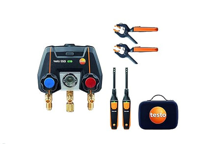 Testo 550i Kit I App Operated Digital Manifold, 2 x 605i Thermohygrometer and 2 x 115i Pipe Clamp Thermometer for air Conditioning, Refrigeration Systems and Heat Pumps – with Bluetooth
