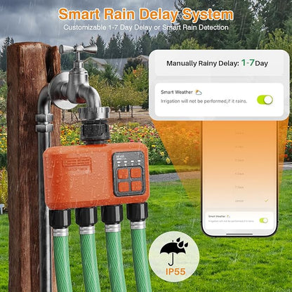 Smart WiFi Sprinkler Timer 4 Zone, Irrigation Controller for Garden Hose