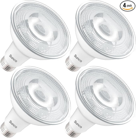 Sunco PAR30 LED Bulb, Exterior Flood Lighting, Long Neck Recessed Light Bulbs, 1200 LM, 11W (75W Equivalent), 2700K Soft White, Dimmable, E26 Base, High Brightness, Indoor/Outdoor UL 4 Pack