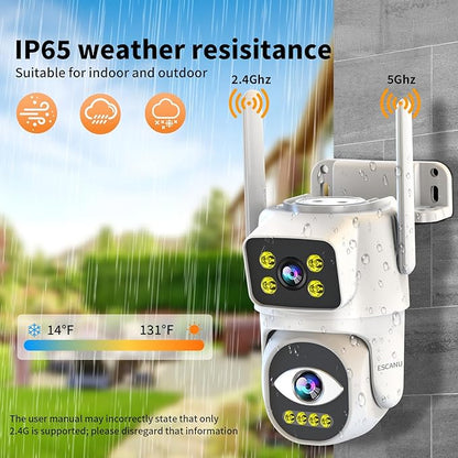 ESCANU Dual Lens Security Camera Outdoor,WiFi Camera for Home Security,Home Survaillance Outdoor,PTZ,2-Way Audio, Auto Tracking,Night Vision,24/7 Continous Record,IP65 Weather Proof