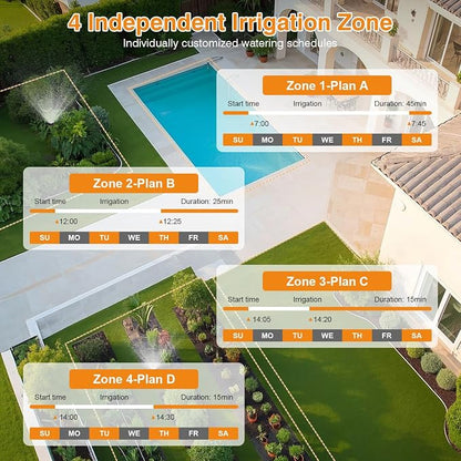 Smart WiFi Sprinkler Timer 4 Zone, Irrigation Controller for Garden Hose