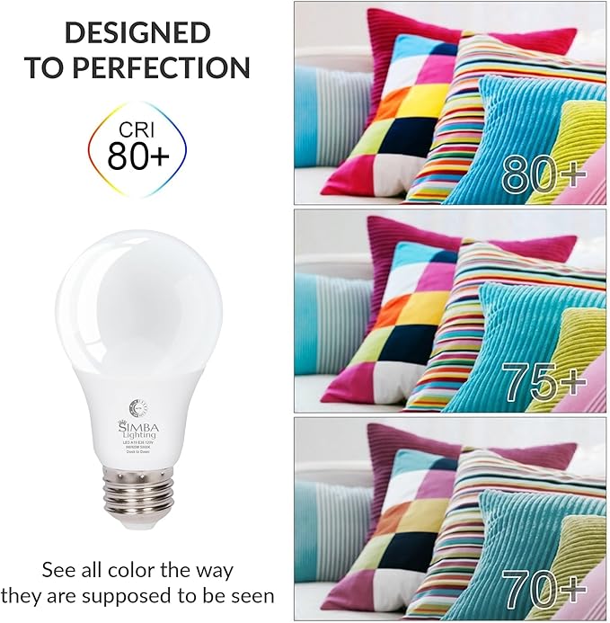 Simba Lighting LED Outdoor Light Bulbs with Photocell Sensor Dusk to Dawn Smart Auto On and Off (2 Pack) A19 9W 60W Replacement for Porch, Night Light, Garage Door, E26 Medium Base, 5000K Daylight