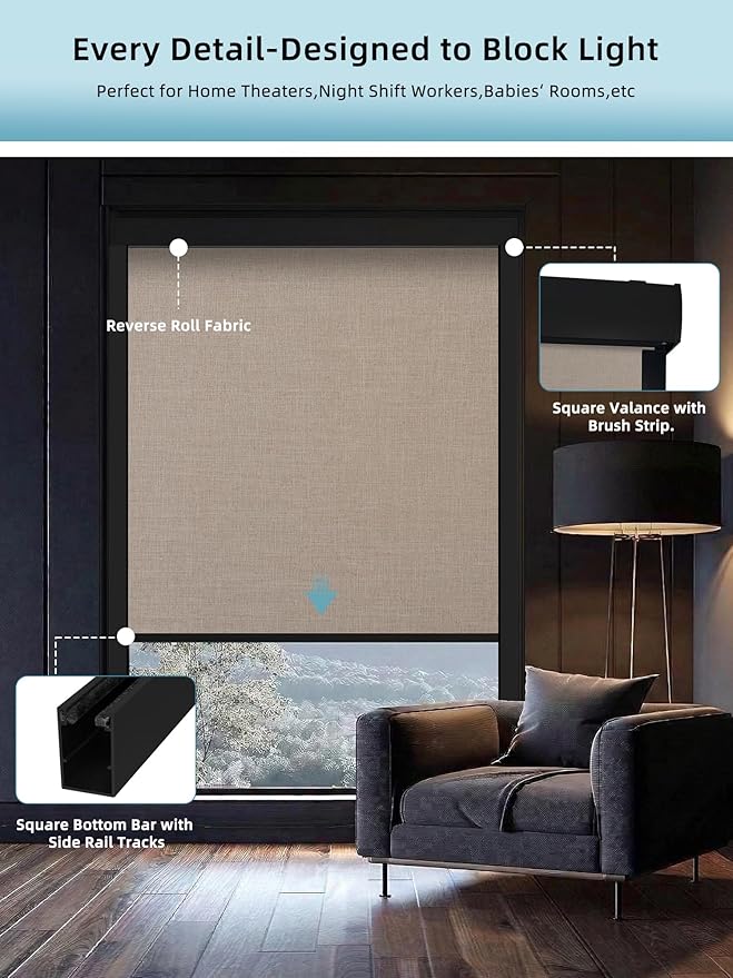 SmartWings Motorized Smart Blinds with Remote, Custom Automatic 100% Blackout Roller Shade Compatible with Alexa/Homekit/Google, Electric Smart Blinds for Indoor Windows, Bouvardia Light Brown