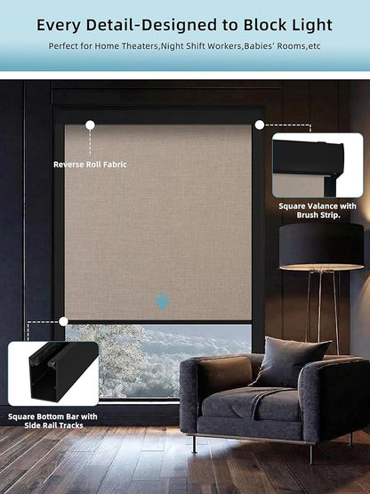 SmartWings Motorized Smart Blinds with Remote, Custom Automatic 100% Blackout Roller Shade Compatible with Alexa/Homekit/Google, Electric Smart Blinds for Indoor Windows, Bouvardia Light Brown