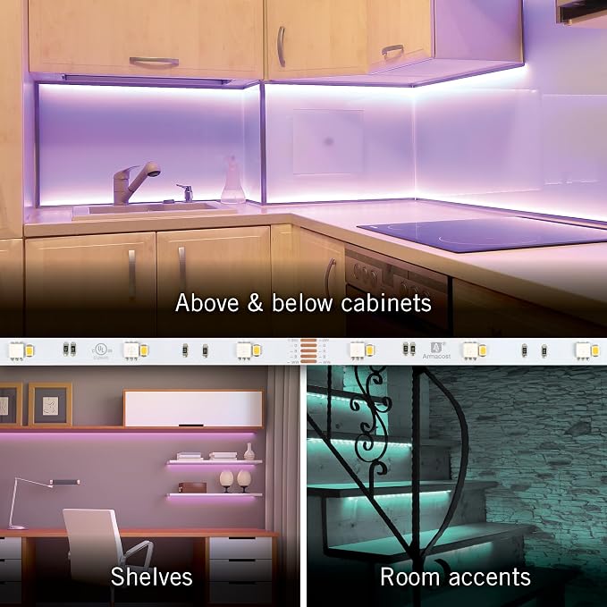Armacost Lighting 423500 RibbonFlex Home 16ft. RGB+W Smart LED Tape Light Kit, Multi-Color and White