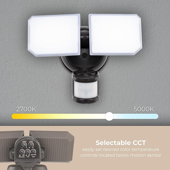Guardian Flood and Security Wall Light with 2 Lights 2,250 Lumens 20 Watts and Programmable Motion and Photo Sensor in Bronze
