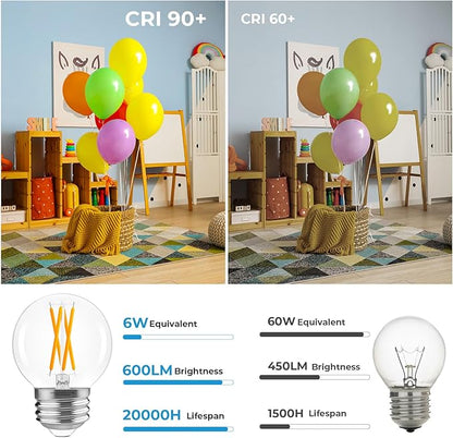 GvvooHome E26 G16.5 Edison LED Bulb, Dimmable 6W 60W Equivalent, 2700K Warm White, Round Globe Bulbs for Chandeliers, Ceiling Fan, Vanity & Pendant Lights, 90+ CRI, 600LM, 6 Pack