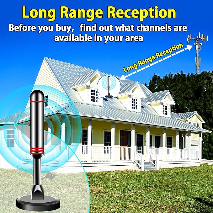 TV Antenna for Smart TV Indoor, 2024 Newest Antenna with Strong Magnetic Base, 360°&Long Range Reception TV Antenna for Local Channels, Easy Setup Antenna for TV Without Cable (Black+Red)