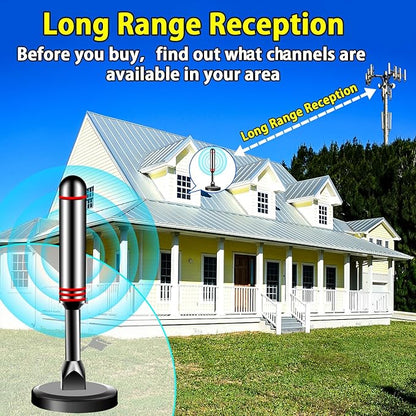 TV Antenna for Smart TV Indoor, 2024 Newest Antenna with Strong Magnetic Base, 360°&Long Range Reception TV Antenna for Local Channels, Easy Setup Antenna for TV Without Cable (Black+Red)
