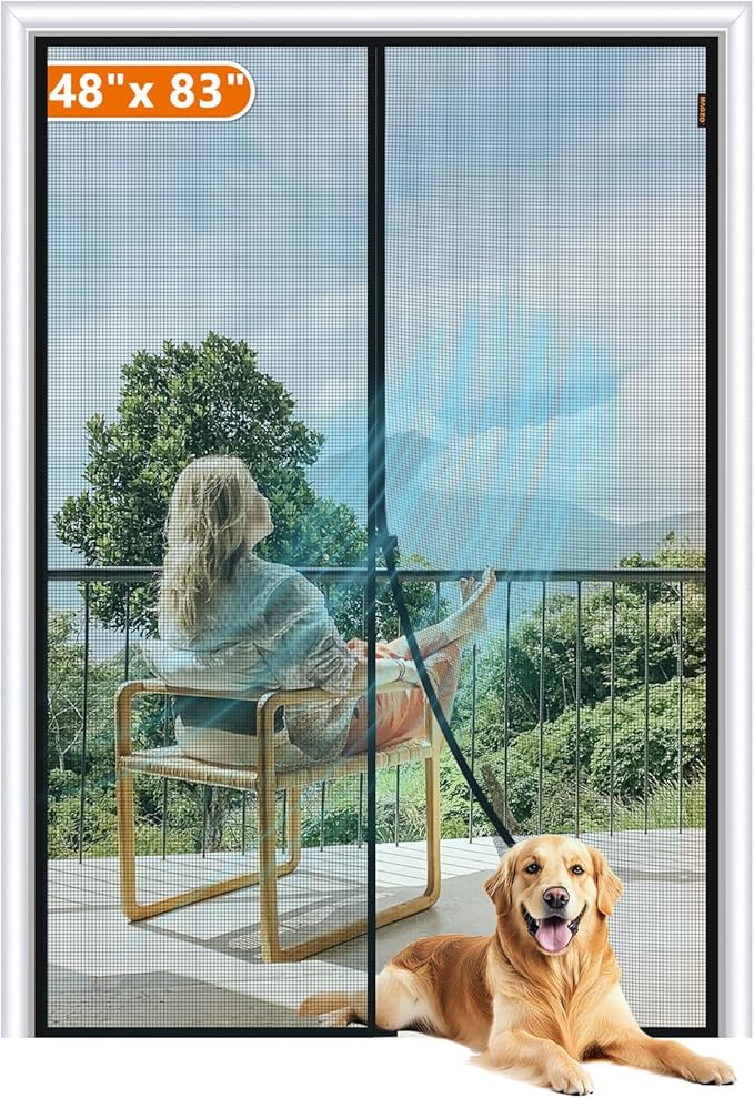 MAGZO Magnetic Screen Door, Fits Door Size 48‘’ x 83‘’, Actual Screen Size 50‘’ x 84‘’ Reinforced Fiberglass Mesh Curtain for Front and Entry Entrance Mesh with Full Frame Hook & Loop, Gray