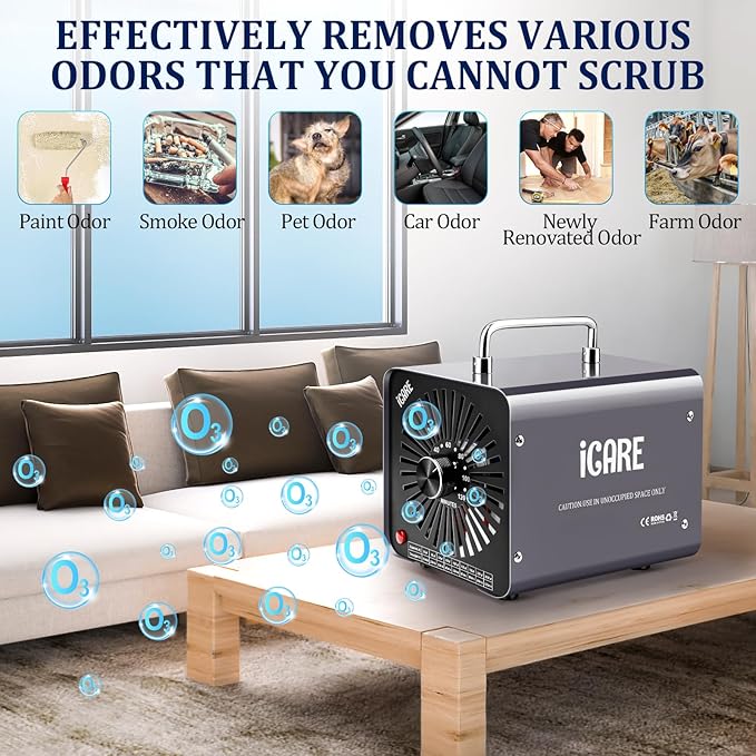 Ozone Generator 48,000mg/h, Ozone Machine for Odor Removal, High Capacity Ozone Odor Eliminator for Home, Car, Smoke, Pet, Basement, Industrial, Air Purifier with 120 Min Timer, Covers 4000 Sq.Ft