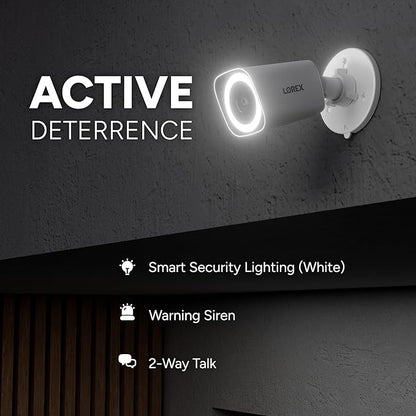Lorex Connect 8-Channel NVR System with Four 4K IP Bullet Cameras | New APP | Color Night Vision | 2-Way Talk | Deterrence Light | Motion Detections | Quiet NVR | Local Recording with No Monthly Fee