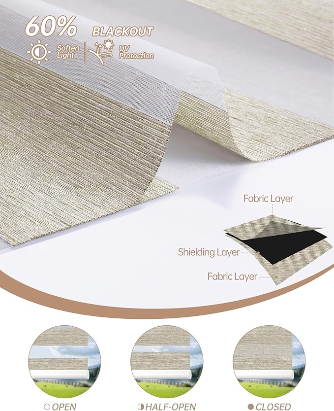 Kincmo Motorized Blinds with Remote, Motorized Zebra Shades Work with Apple Homekit,Alexa,Google Home, Customized Electric Blinds with Remote,App,Voice Control (60% Blackout Monet Stone)
