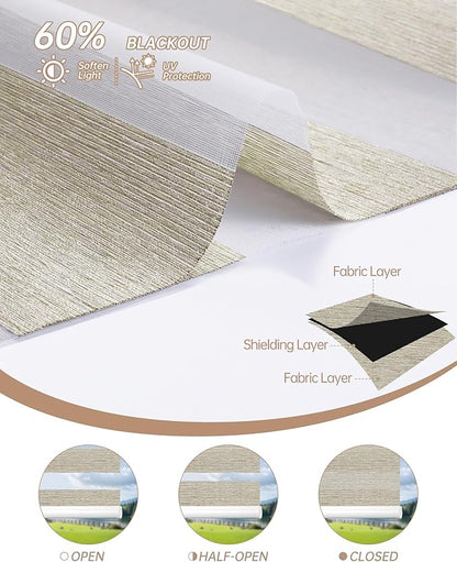 Kincmo Motorized Blinds with Remote, Motorized Zebra Shades Work with Apple Homekit,Alexa,Google Home, Customized Electric Blinds with Remote,App,Voice Control (60% Blackout Monet Stone)