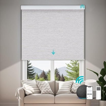 Motorized Blinds with Remote, Custom Automatic Electric Blackout Smart Blinds for Windows, Motorized Window Roller Shades Compatible with Alexa Google for Home Office, Textured Coffee