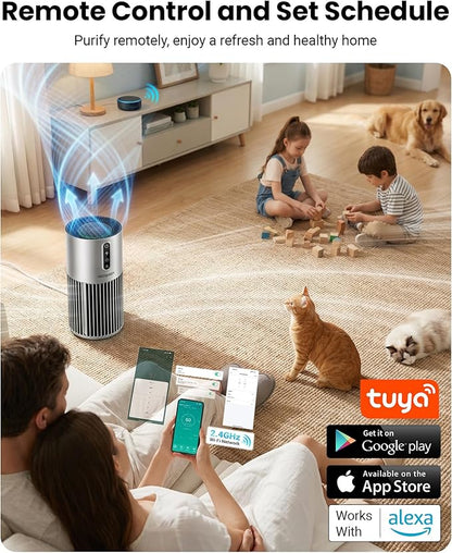 Smart Air Purifiers for Bedroom Home Pets, Timer and Alexa Control, Cover 1800 Ft² with PM2.5 Monitor, WiFi HEPA Air Purifier with Sleep Mode, Washable Filter Air Cleaner for Odors Smoke Dust