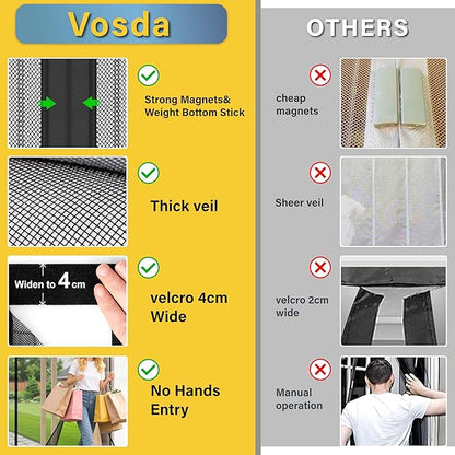 Magnetic Fiberglass Screen Door -Fit Door Size 38.0 x 83.0'' Screen Door Mesh for Front Door or Sliding Door, Pet & Kid Friendly, Stripe Black