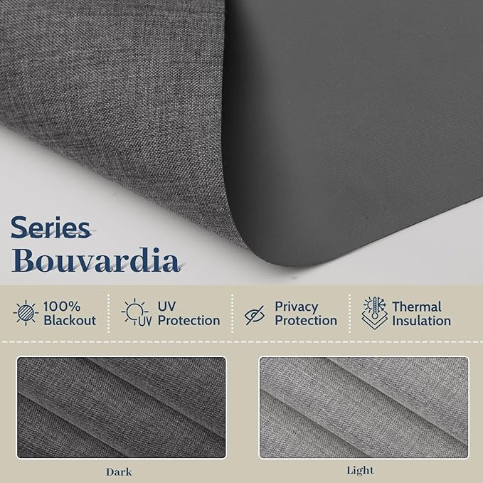 Motorized Blackout Rechargeable Roller Shades, Cordless Smart Blinds, Compatible with Alexa via Hub, Custom Blinds for Indoor Windows, Bouvardia Dark