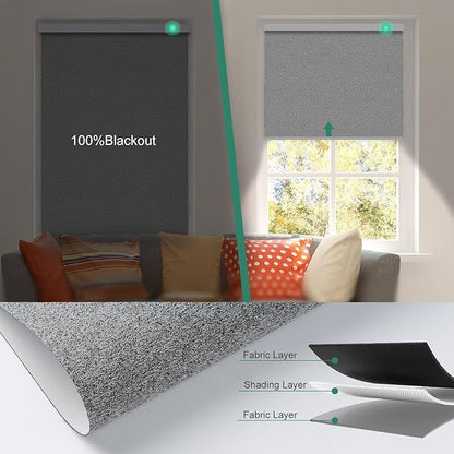 Motorized Blinds with Remote [100% Blackout & Silent Motor] Smart Blinds Compatible With Alexa Google HomeKit, Electric Roller Shades for Indoor Windows, Customized Size, Shimmer Granite Black