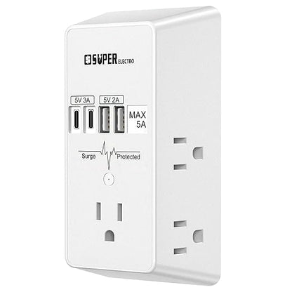 Outlet Extender, USB Wall Charger Surge Protector,5 Outlet Extender with 4 USB Charging Ports (5V 5A),3-Sided 1200J Power Strip Multi Plug Adapter for Home Travel,ETL Listed